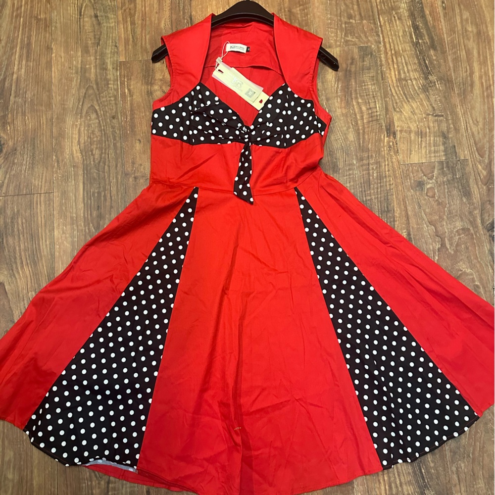 Halloween pinup KillReal Red Dress with Polka Dot Panels